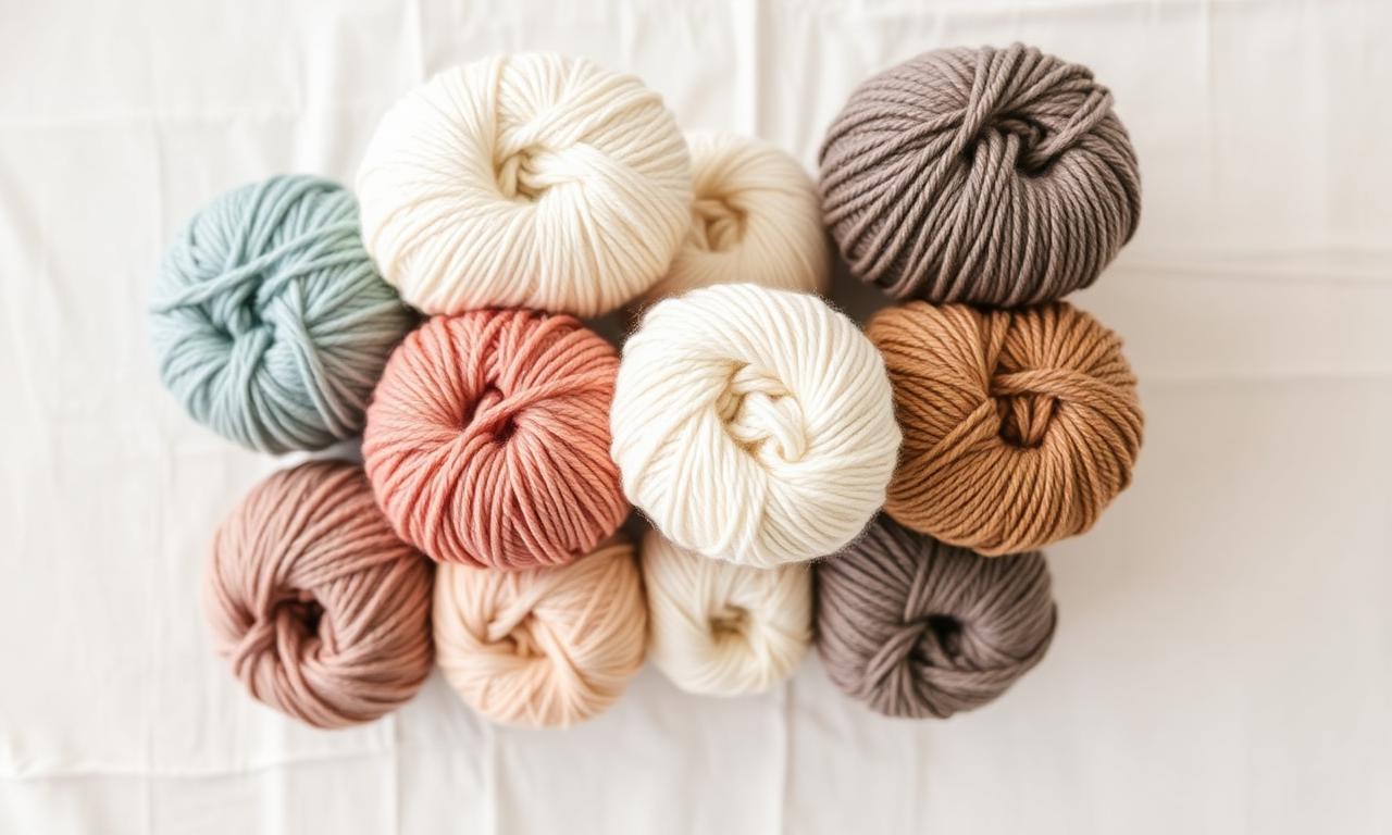 Composição de novelos de algodão em tons pastel e terrosos