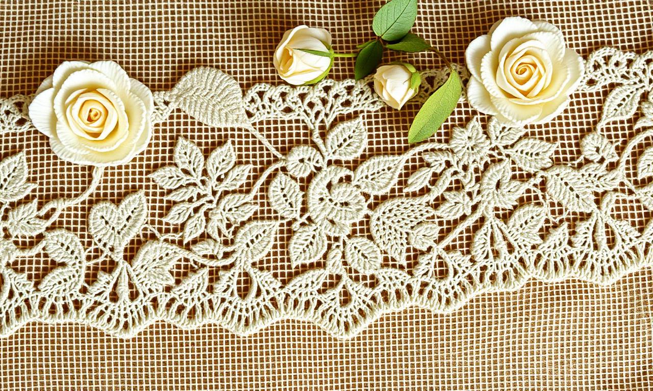 Renda irlandesa com motivos florais em algodão cru